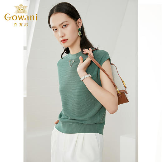 乔万尼早春针织衫薄款小香风设计感圆领宽松夏款短袖上衣EI2M817 商品图1