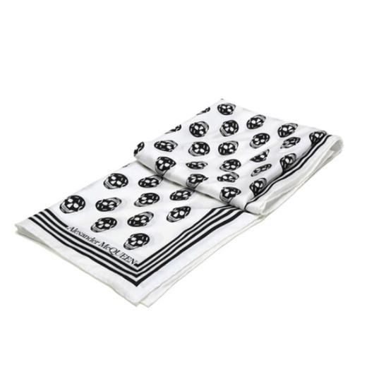 ALEXANDER MCQUEEN 亚历山大·麦昆 女士桑蚕丝方巾白色黑色骷髅头图案围巾丝巾 590929 3001Q 9260 商品图2