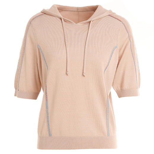 【三色可选】乔万尼薄款女冰丝v领短款宽松上衣女设计感早春带帽短袖针织衫女EI1M947 商品图4