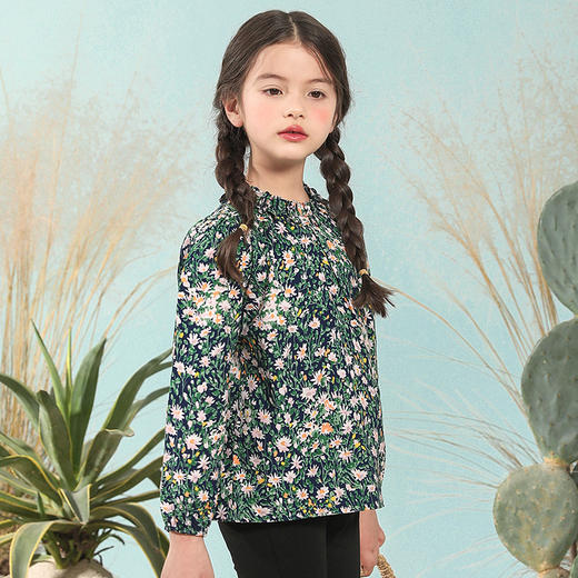 【100%棉】mettekids童装碎花抽褶长袖衬衫女童春季新款衬衣上衣 商品图3