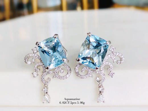 「浪花」海蓝宝耳钉 商品图0