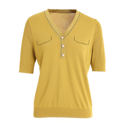 【两色可选】乔万尼早春冰丝针织衫薄款小香风设计感v领修身夏款上衣EI2M821 商品图4