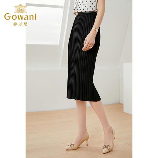 乔万尼春款黑色女春秋大码设计感小众轻熟显瘦百褶高腰半身裙EI2D782 商品图2