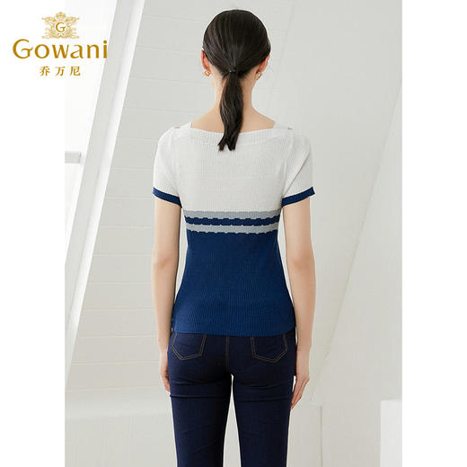 乔万尼早春冰丝针织衫薄款小香风设计感方领修身夏款上衣EI2M816 商品图3