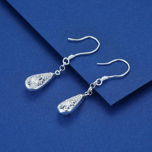S990银镂空水滴耳环【LEH000042】花丝2101 商品图3