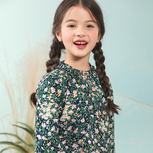 【100%棉】mettekids童装碎花抽褶长袖衬衫女童春季新款衬衣上衣 商品图2