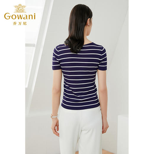 乔万尼薄款小香风设计感早春针织衫条纹宽松夏款短袖上衣EI2M819 商品图3