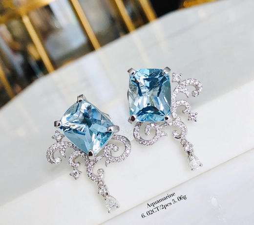 「浪花」海蓝宝耳钉 商品图1