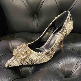 LFGJ 12502 百搭气质尖头时尚名媛千鸟格单鞋