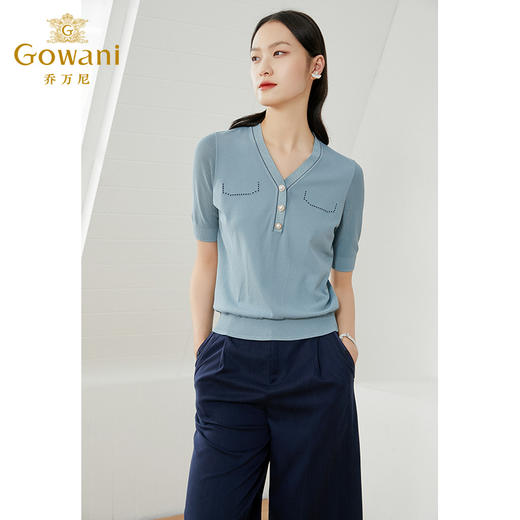 【两色可选】乔万尼早春冰丝针织衫薄款小香风设计感v领修身夏款上衣EI2M821 商品图2