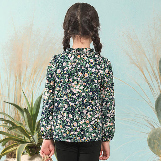 【100%棉】mettekids童装碎花抽褶长袖衬衫女童春季新款衬衣上衣 商品图4