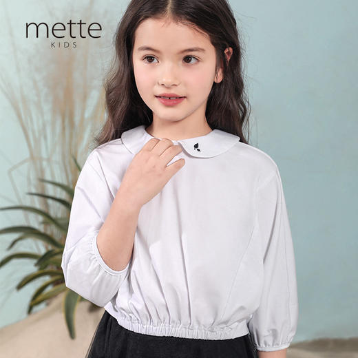 【舒适透气上衣】mettekids童装娃娃领白色衬衫T恤女童春季新款卫衣服 商品图0