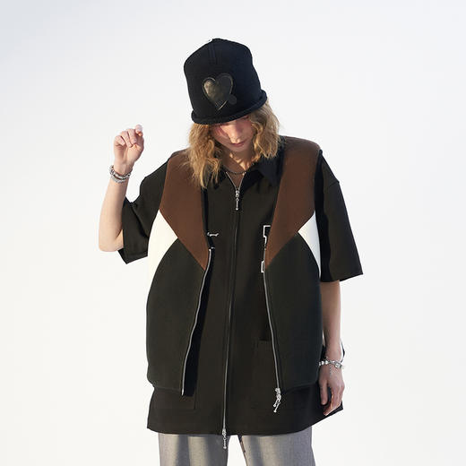 MODITEC 21春夏 日系V领叠穿拼色摇粒绒背心马甲 商品图2