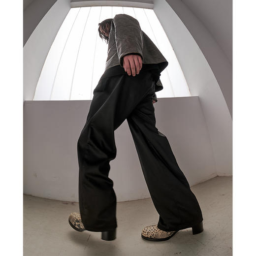 TERRAINCOGNITA宽松百搭拼皮腰头丝绸质感西裤休闲直筒垂感长裤男 商品图3