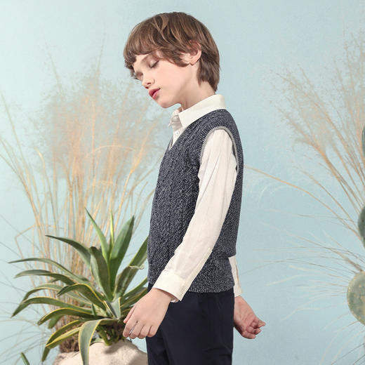 【菱形绞花V领背心】童装V领针织背心男童春季新款毛线衣马甲 商品图3