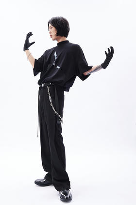 TERRAINCOGNITA20SS印花宽松褶皱微高领短袖男潮流高级感T恤百搭