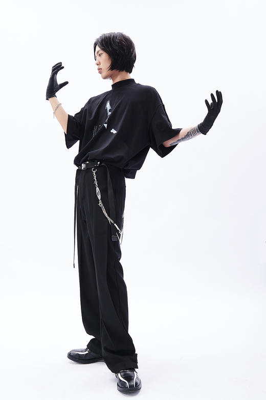 TERRAINCOGNITA20SS印花宽松褶皱微高领短袖男潮流高级感T恤百搭 商品图0