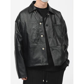 TERRAINCOGNITA新品PU皮短款鳄鱼纹皮衣宽松廓形百搭休闲外套男女