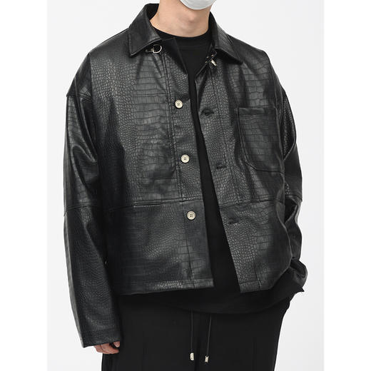 TERRAINCOGNITA新品PU皮短款鳄鱼纹皮衣宽松廓形百搭休闲外套男女 商品图0