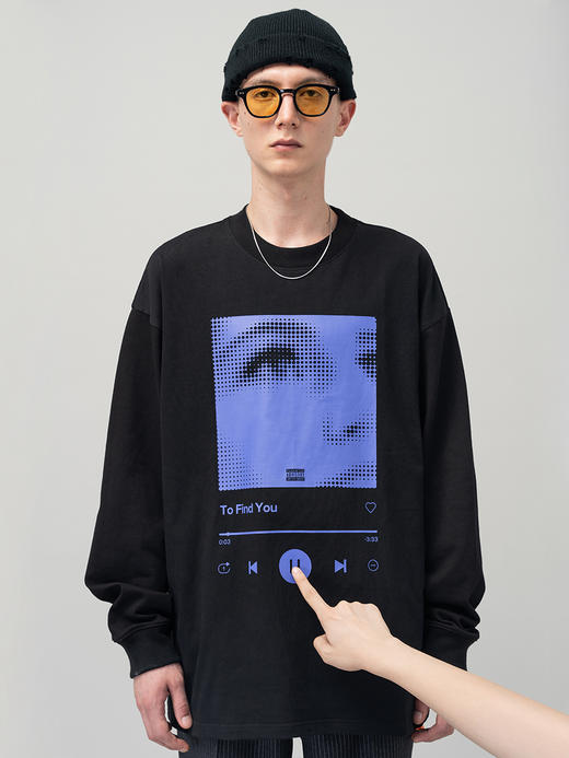 MODITEC 20FW 人像音乐印花圆领宽松长袖 潮流宽松廓形圆领卫衣 商品图3