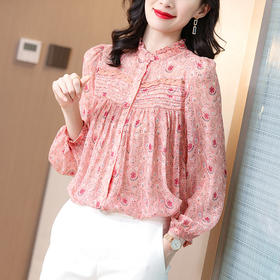 SSFS-20女设计感小众宽松碎花上衣法式桑蚕丝小衫