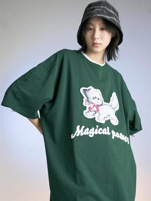 MODITEC 20SS 多色奇妙猫落肩短袖  刺绣印花宽松廓形短袖纯棉T恤 商品图2