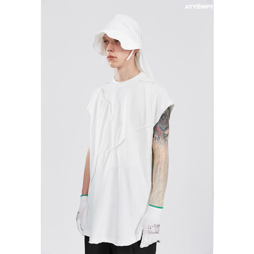 ATTEMPT SS21 曲线路径毛边无袖背心潮牌夏季宽松休闲百搭无袖T恤 商品图3