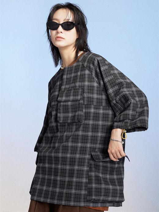 MODITEC 20SS 格纹立体口袋抽绳工装短袖男女原创OVERSIZE宽松T恤 商品图2