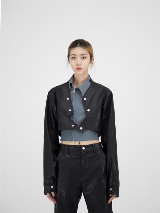 49PERCENT(49%)金属纽扣PU皮短款外套 商品图1