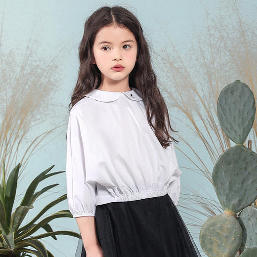 【舒适透气上衣】mettekids童装娃娃领白色衬衫T恤女童春季新款卫衣服 商品图1