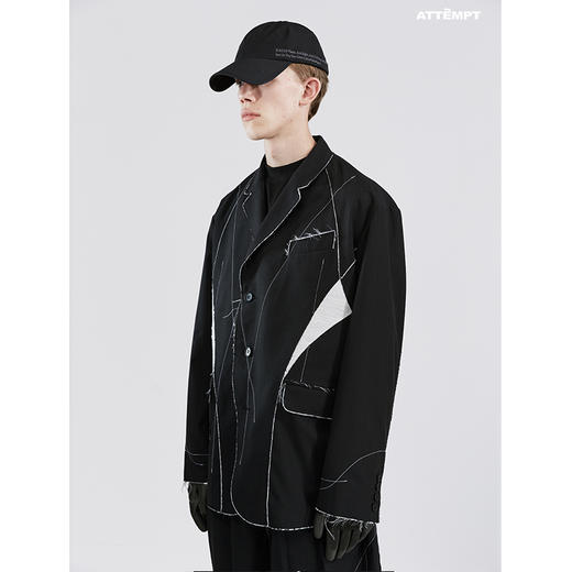 ATTEMPT SS21流线拼贴明线毛边西装几何线条拼接宽松休闲西服外套 商品图1