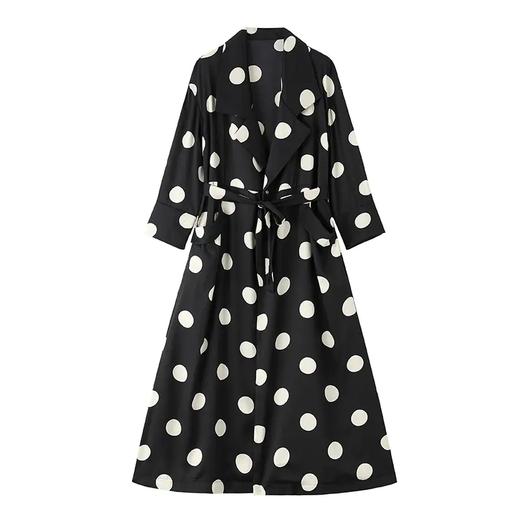 HRFS-HAYR7515新款时尚气质休闲宽松翻领长袖中长款波点风衣外套 商品图3