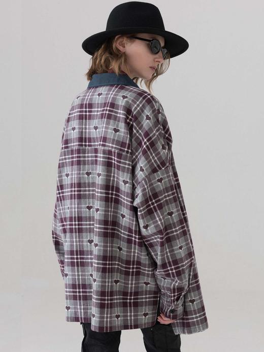 MODITEC 爱心格纹法兰绒衬衫 OVERSIZE衬衫外套 情侣款 商品图0