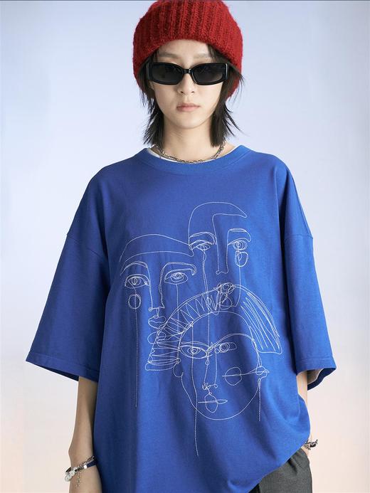MODITEC 20SS线稿人物刺绣彩色短袖 OVERSIZE宽松潮流T恤 商品图1