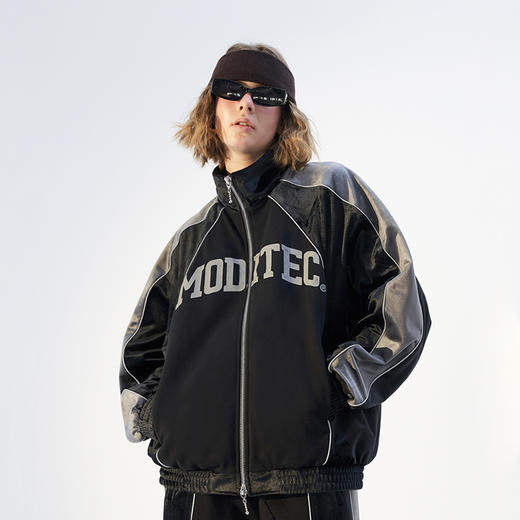 MODITEC 21春夏 做旧印花复古运动夹克 3M反光装饰线丝绒拼接外套 商品图2