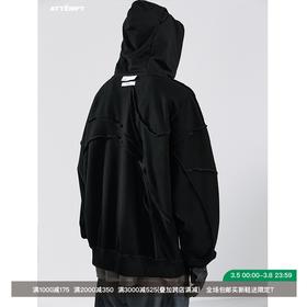 ATTEMPT SS21 弧形镂空两穿式连帽卫衣男女潮牌宽松休闲明线帽衫