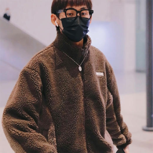 MODITEC中性色调羊羔绒拉链开衫双色拼接男外套 唐九洲余景天同款 商品图1