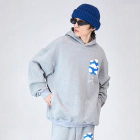 MODITEC 20秋冬 四色卡通蓝天白云发泡立体印花连帽卫衣 抓绒帽衫