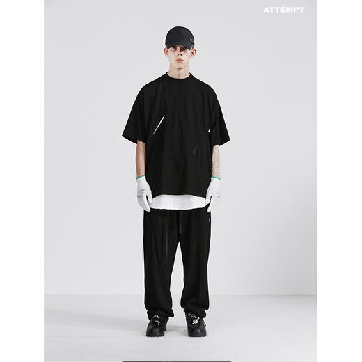 ATTEMPT SS21 弧形拼接镂空双面穿圆领短袖T恤落肩休闲宽松五分袖 商品图2