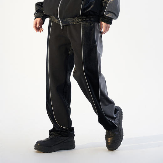 MODITEC 21春夏 丝绒拼接复古运动束脚裤 橡皮筋可调节脚口休闲裤 商品图1