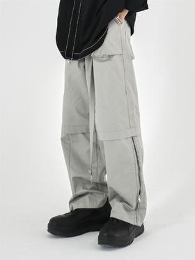 49PERCENT(49%)灰色圆环金属飘带拉链裤高级简约