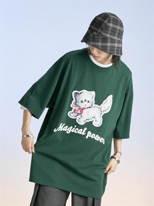 MODITEC 20SS 多色奇妙猫落肩短袖  刺绣印花宽松廓形短袖纯棉T恤 商品图0