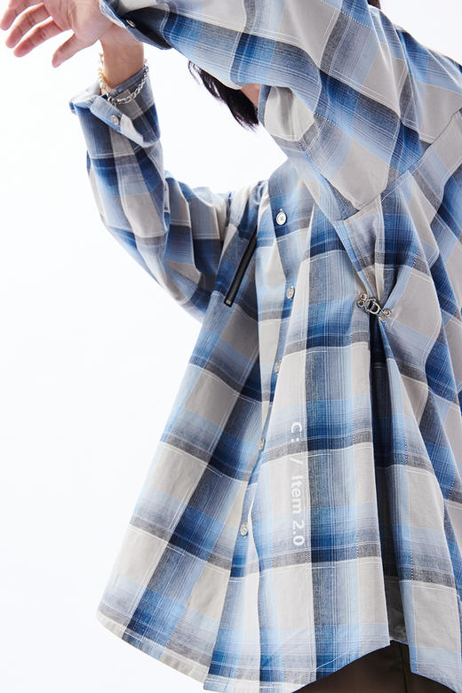 TERRA INCOGNITA 20SS宽松可调节版型印花格子长袖衬衫男女同款 商品图1