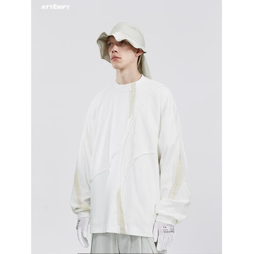 ATTEMPT SS21月牙拼接两穿圆领长袖T恤男女国潮宽松休闲明线上衣 商品图2