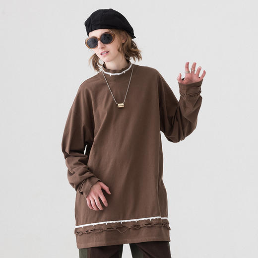 MODITEC 19AW 刺绣破坏高领T恤 做旧破坏打底长袖 商品图1