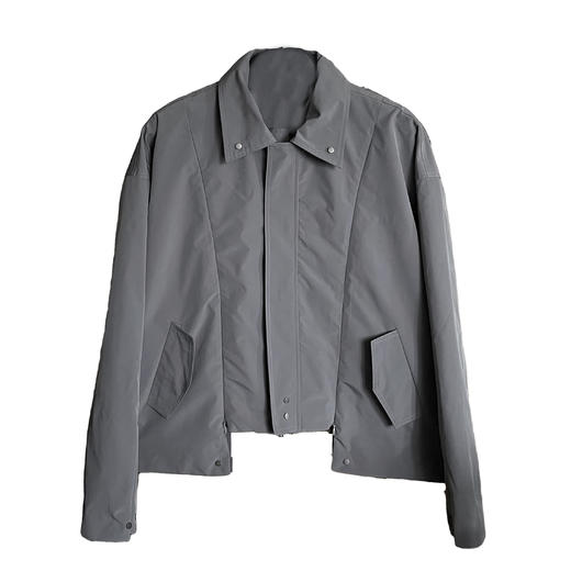 49PERCENT(49%)灰色弯刀拉链金属帽钉风衣夹克 商品图4
