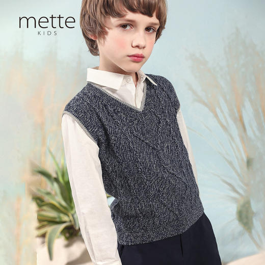 【菱形绞花V领背心】童装V领针织背心男童春季新款毛线衣马甲 商品图0