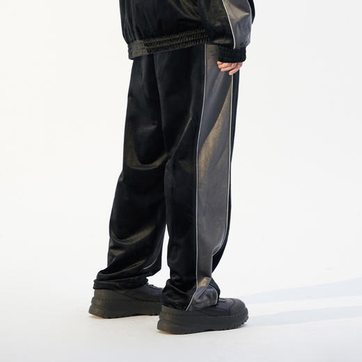 MODITEC 21春夏 丝绒拼接复古运动束脚裤 橡皮筋可调节脚口休闲裤 商品图2