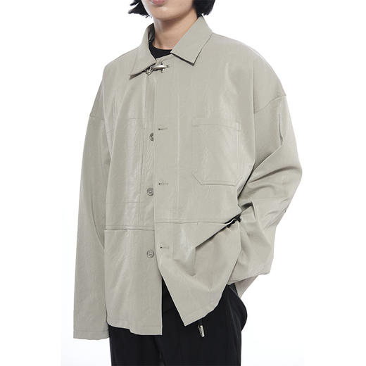 TERRAINCOGNITA原创休闲百搭PU皮金属夹克短款皮衣宽松廓形男女 商品图0