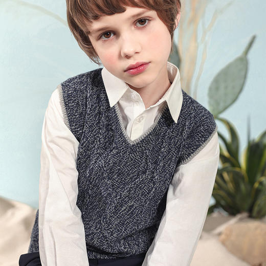 【菱形绞花V领背心】童装V领针织背心男童春季新款毛线衣马甲 商品图1
